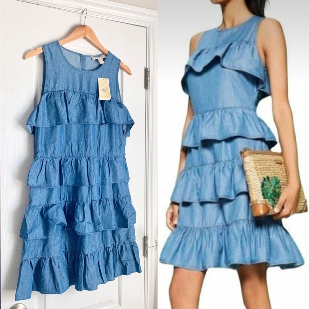 Michael Michael Kors Tier Ruffle Sleeveless Denim Dress